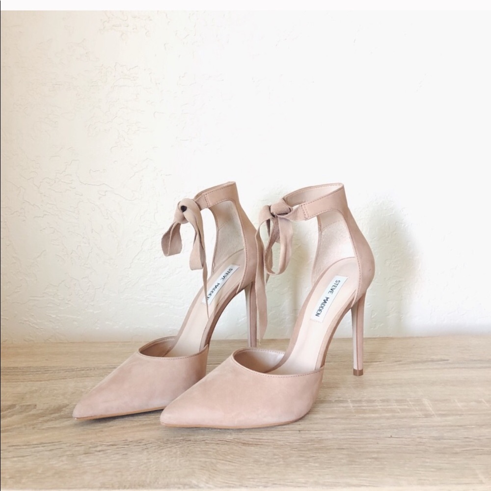 Steve Madden Suede-Leather Nude Ankle-Tie Heels